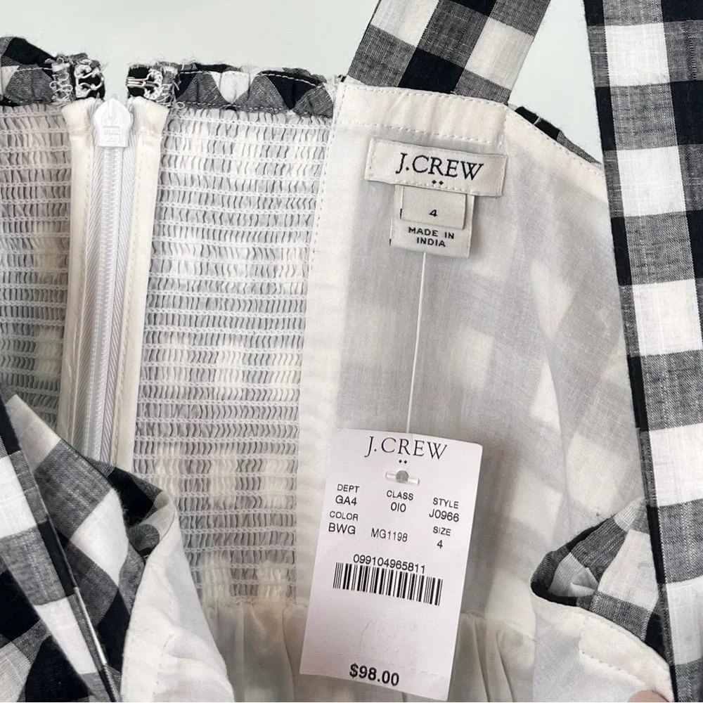 NWT J. Crew Factory Black and White Gingham Dress with Ruffle Hem - Picture 3 of 6